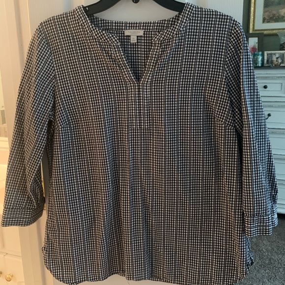 Talbots Tops - Talbots Cotton Gingham Black White Popover Top SZ MP